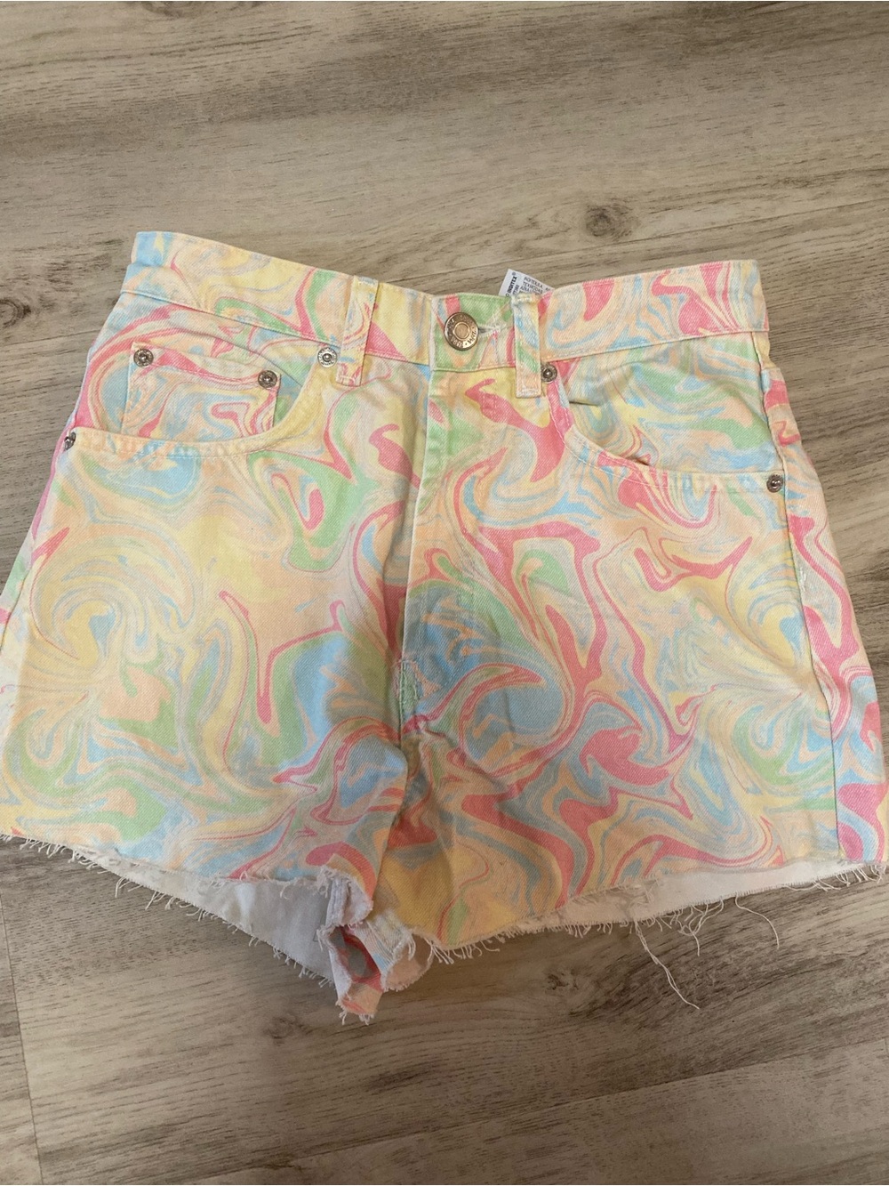 Zara Rainbow Marble High-Rise Denim Shorts- NWOT - Picture 6 of 15